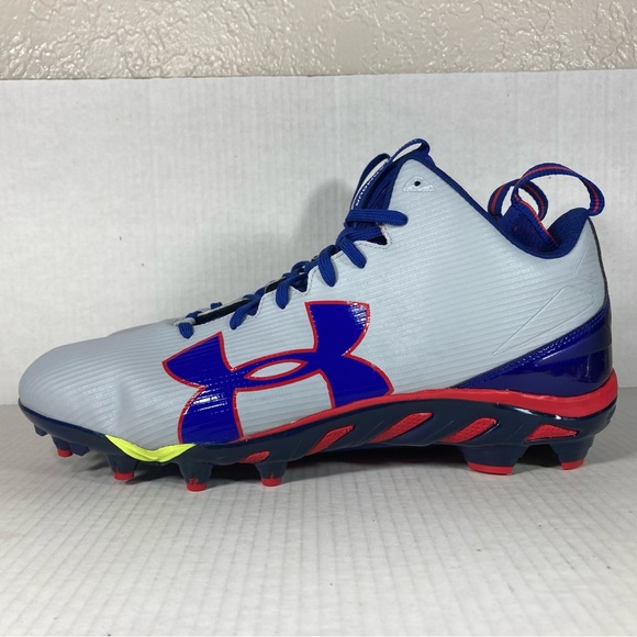 NEW Under Armour Mid Football Cleats Size 14.5 Mens Gray Blue Red Athletic Sport - Picture 3 of 8
